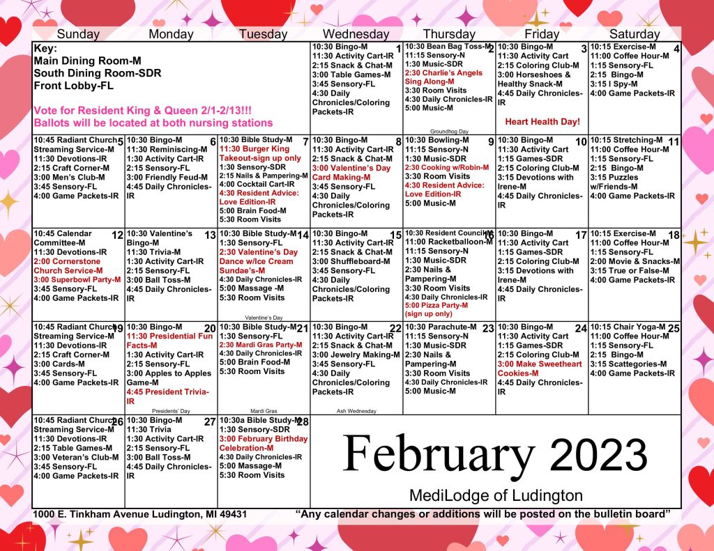 February Activities Calendar